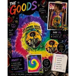 NWOT Grateful Dead Tie Dye Tank Top XL Skeleton Roses Festival Y2K